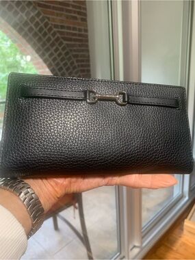 Michael Kors Jet Set Carson Large Bifold Snap Wallet Black Pebbled Leather New